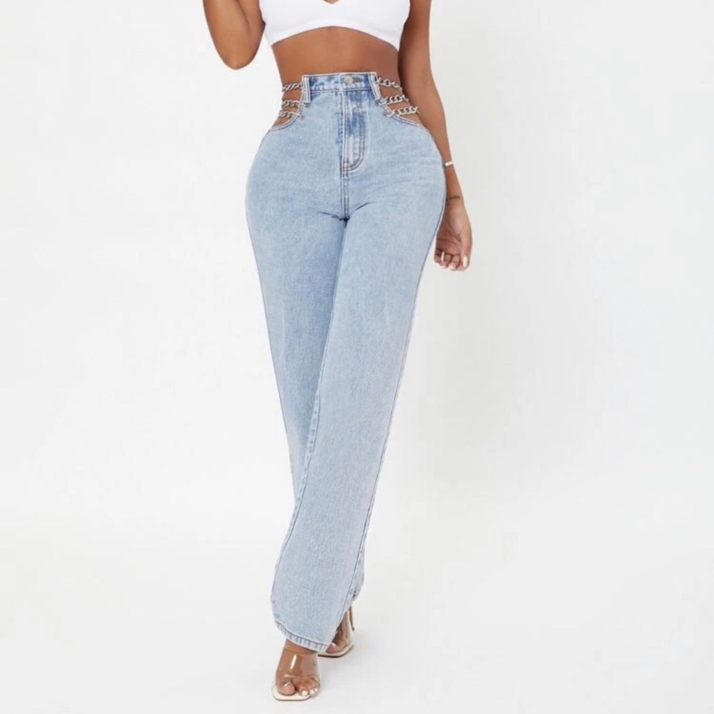 NWT SHEIN SXY Curvy High Waist Chain Detail Jeans